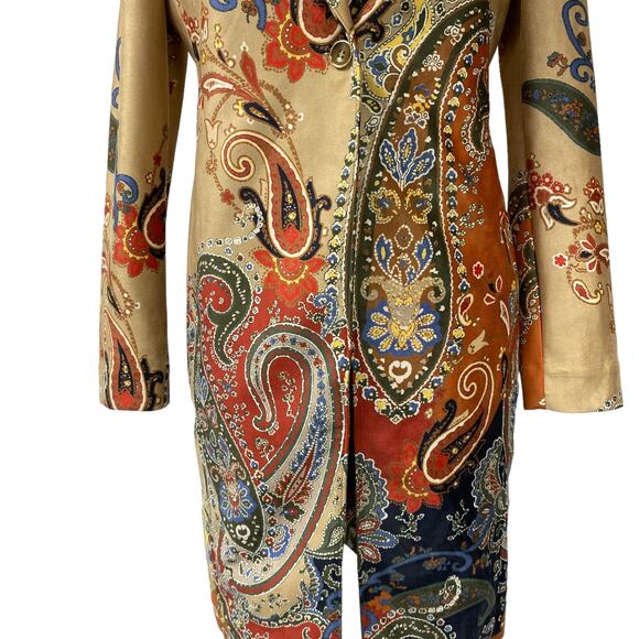 Chicos Womens Size 00 Topper Paisley Print Faux Suede Rattan Coat - Picture 2 of 9